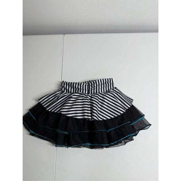 Revolution Girls Stripped Sequined Dance Skort Size SC White Black Blue Trim - Picture 1 of 11